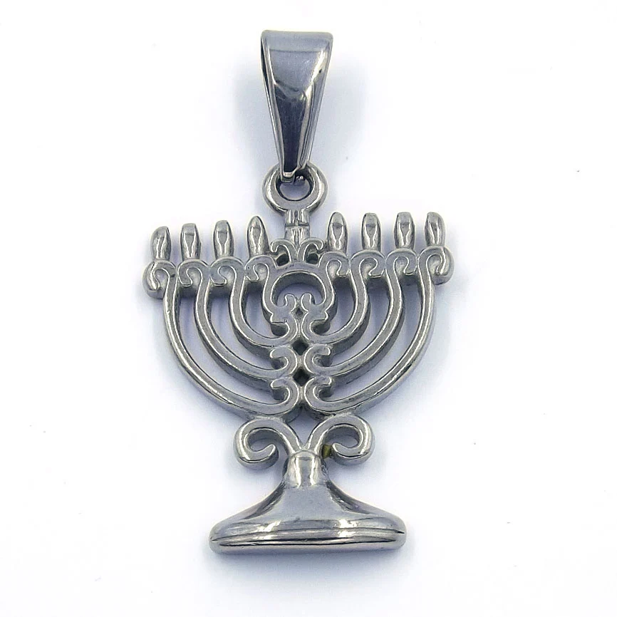 Dije Acero Inoxidable Plateado Menorah Original Judío
