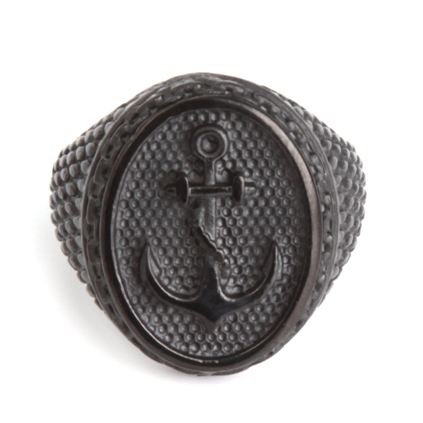 Anillo Hombre Acero Negro Ancla Marinera Dark