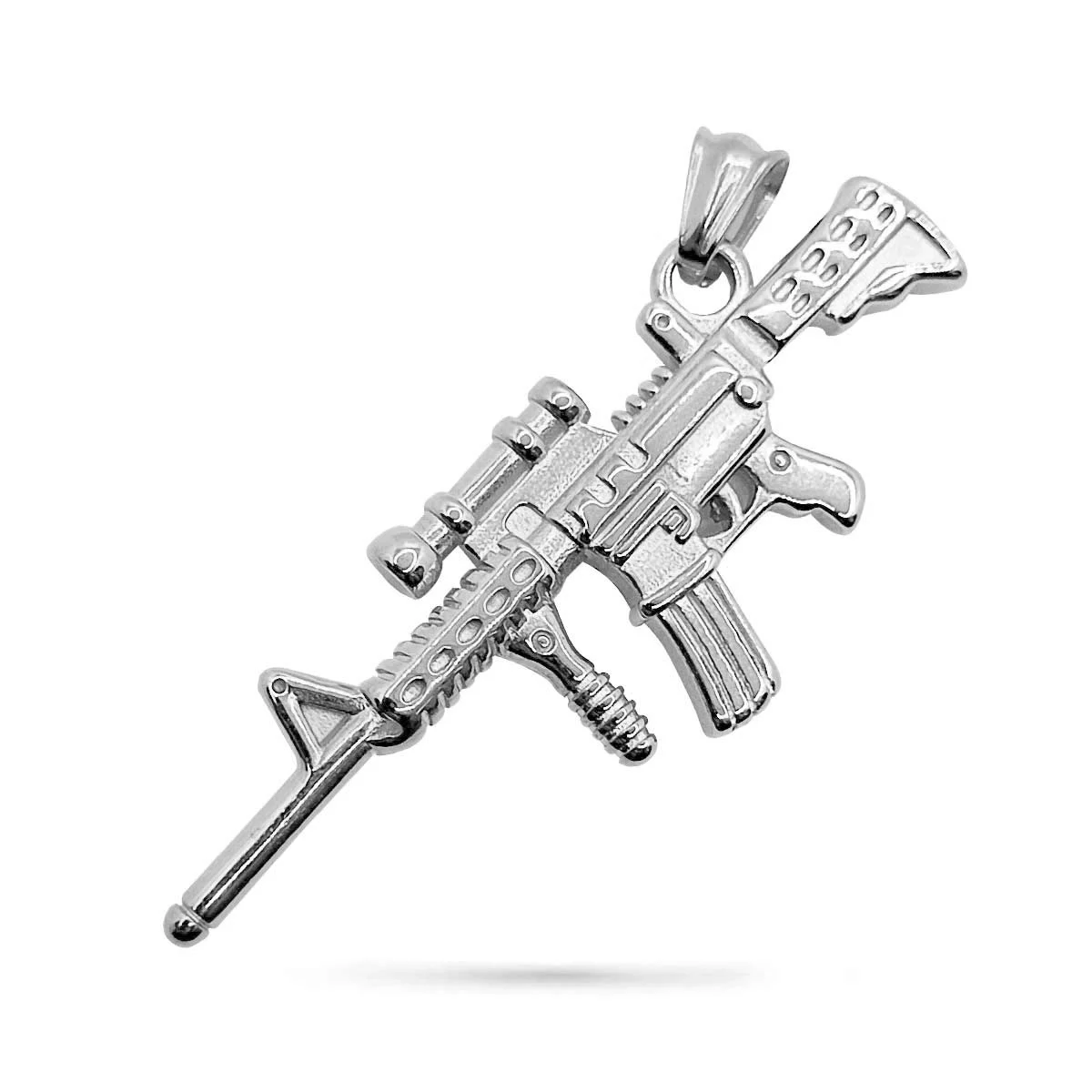 Dije Acero Plata Rifle Grande Arma Ak-47 Cuerno De Chivo