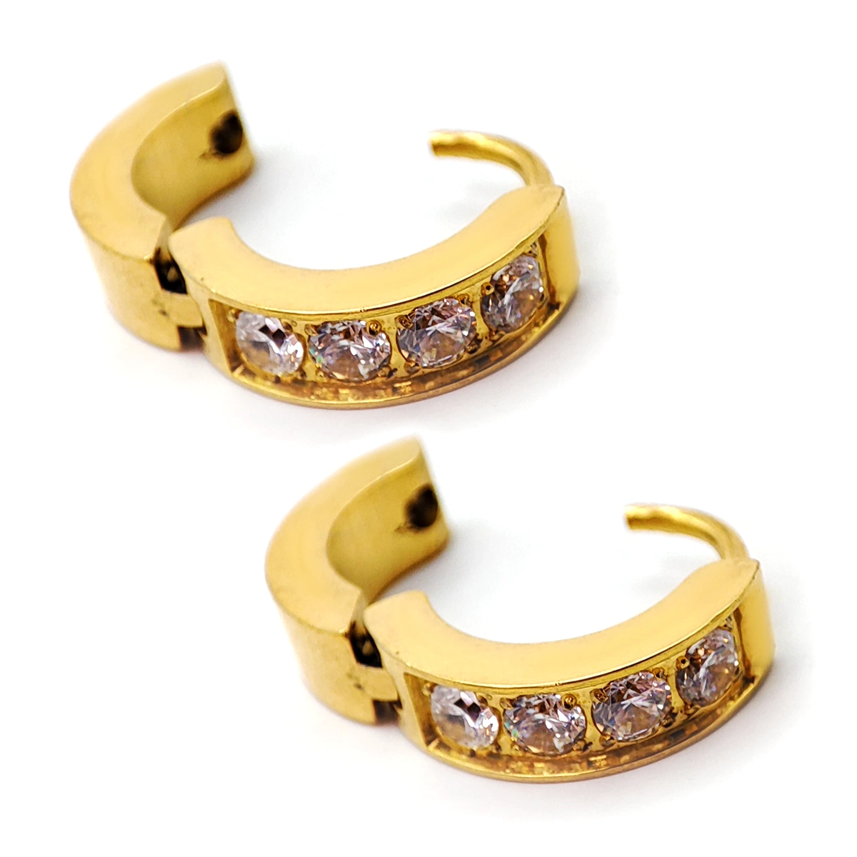 Aretes Acero Inox Dorado Huggies Arracada Cristales Claro