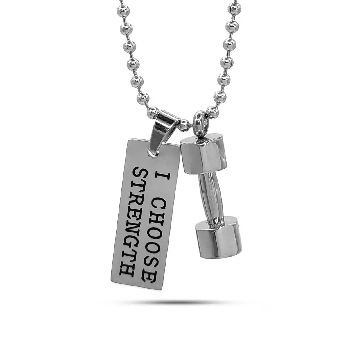 Collar Acero Plateado Gym Pesa Mancuerna Placa Grabada