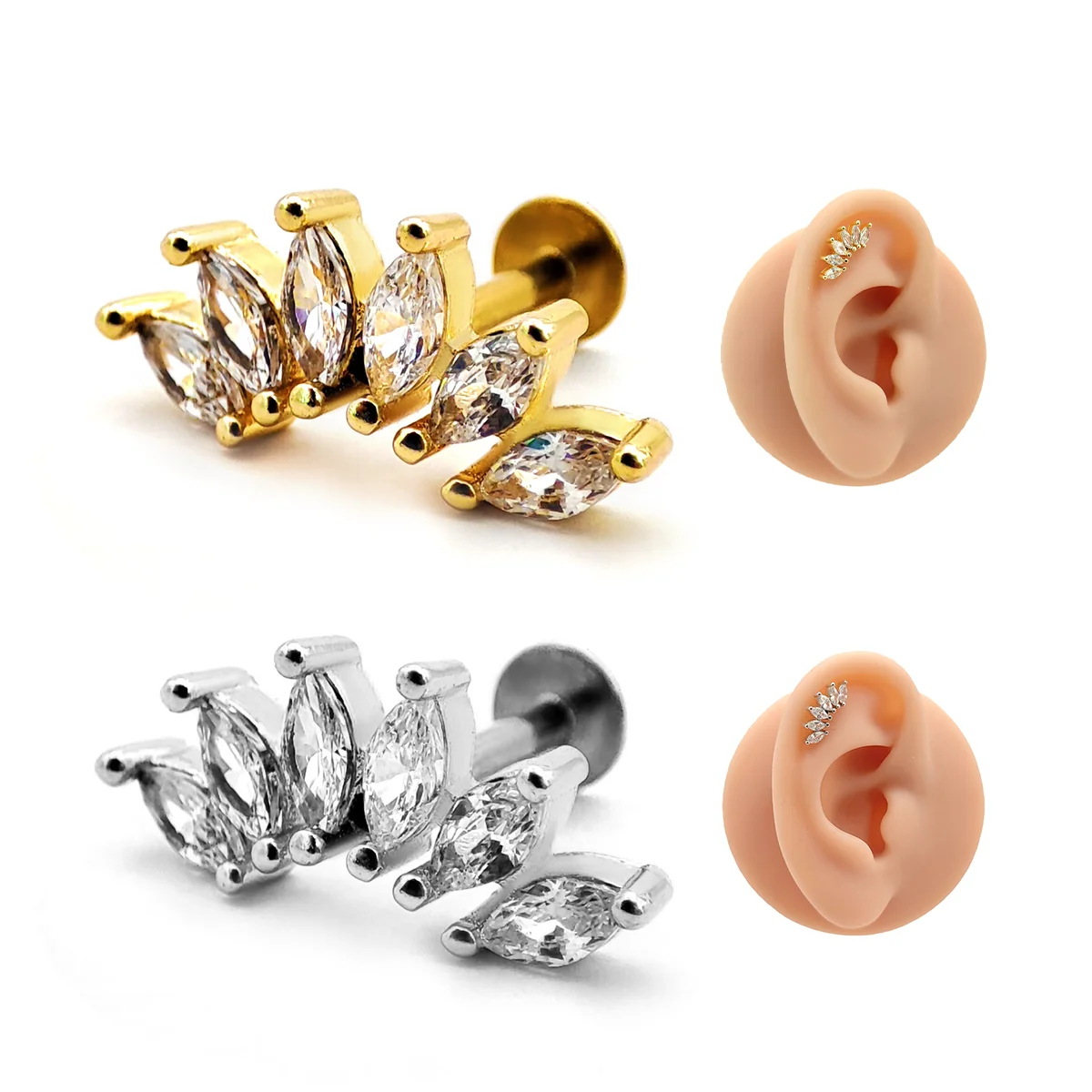 Piercing de Oreja Acero Trepador Seis Hojas Marquesa
