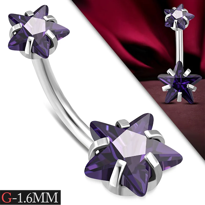 Piercing Para Ombligo Acero Estrella Zirconia Violeta
