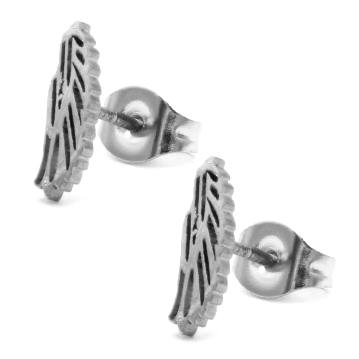 Set Joyeria Acero Plateado Alas Abiertas Angel Silueta