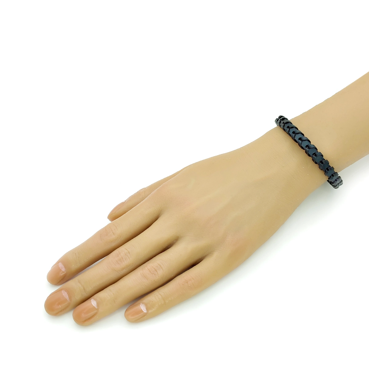Pulsera Acero Negro Piel Lisa con Tejido Flecha