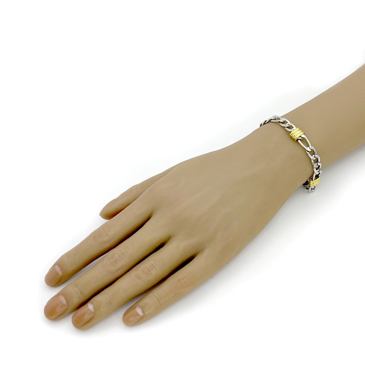 Pulsera Acero Inox Bicolor Esclava 3x1 Remaches Moderna