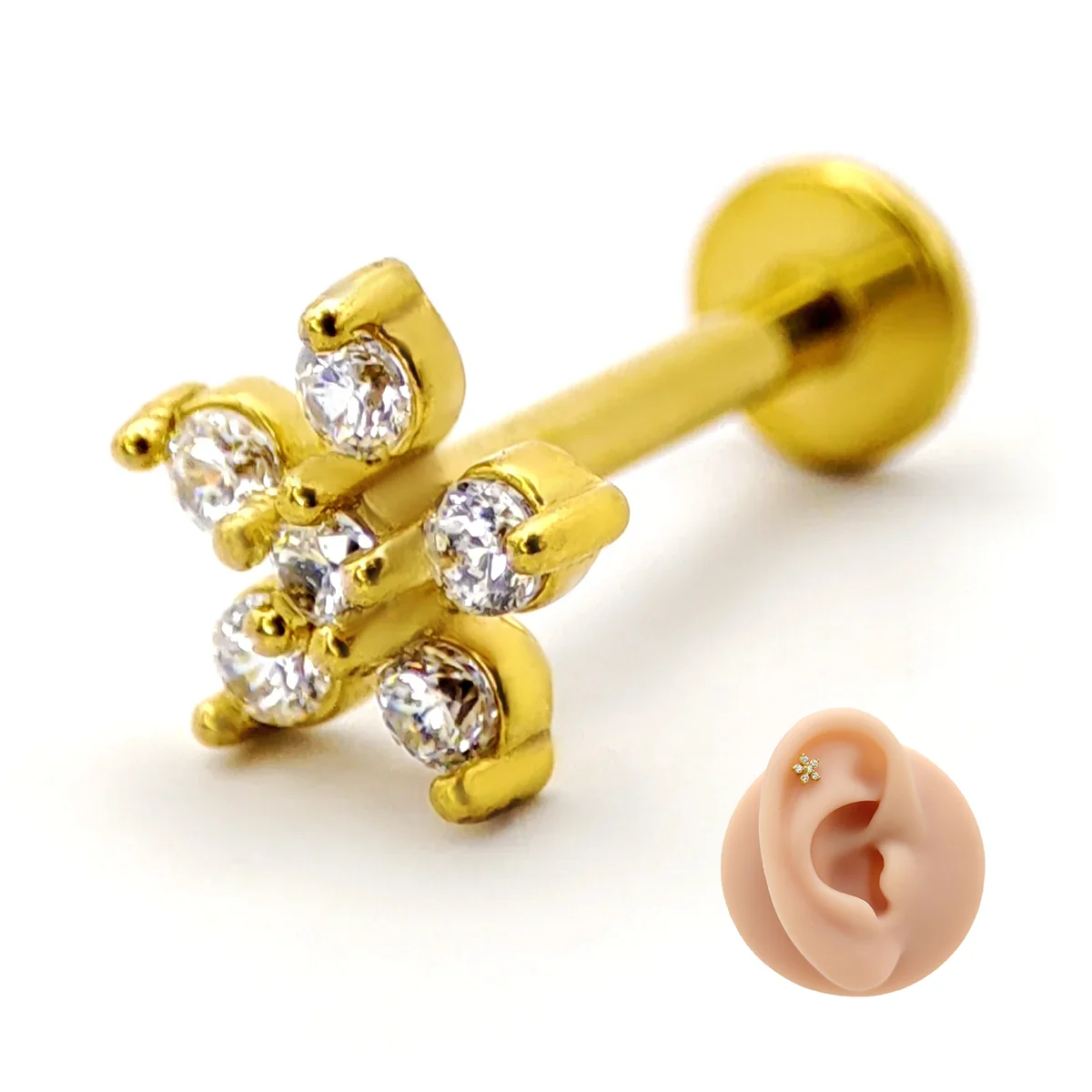 Piercing de Oreja Acero Mini Flor Zirconia Clara
