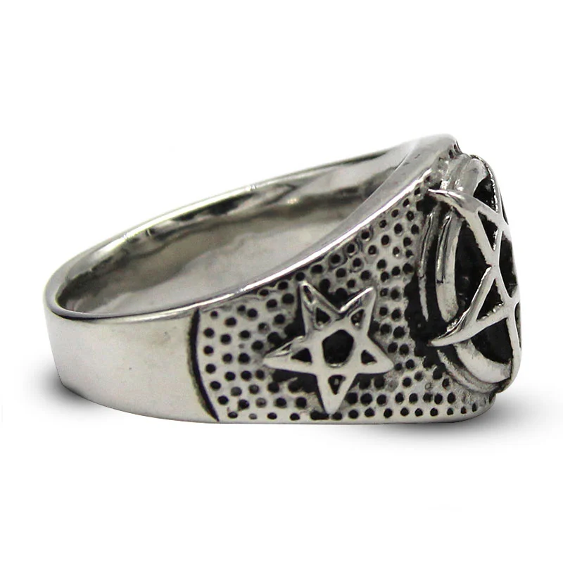 Anillo Hombre Acero Inoxidable Plateado Estrella 5 Picos