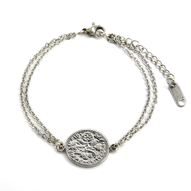Pulsera Acero Inox Plateado Moneda Reyna Elizabeth II