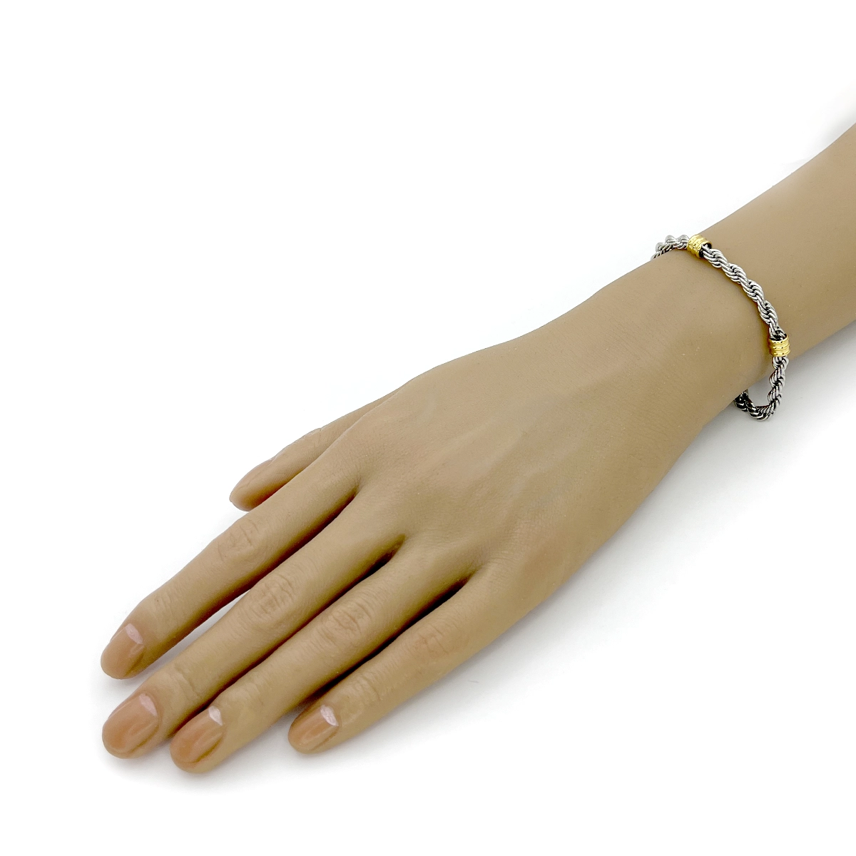 Pulsera Acero Bicolor Esclava Torzal Remaches Tubo