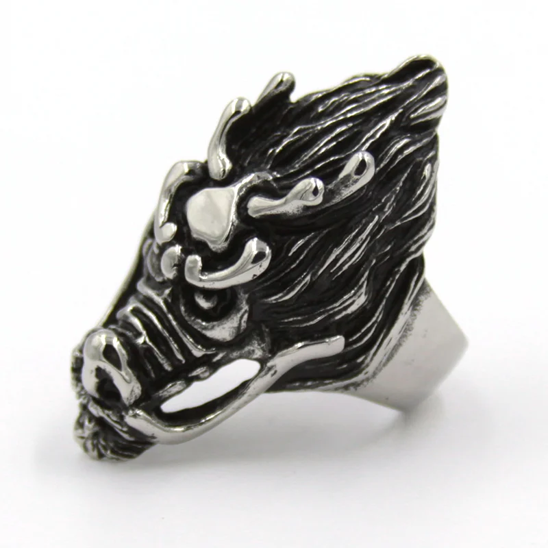Anillo Acero Plateado Dragón Oriental Legendario