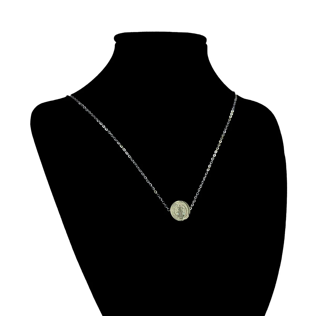 Collar Acero Inoxidable Plateado San Benito Protector