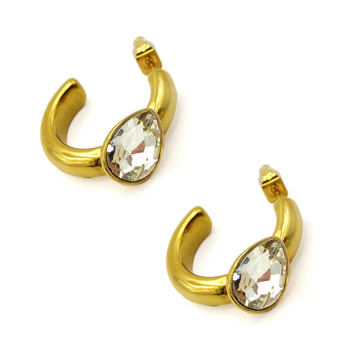 Aretes Acero Dorado Gota Zirconia en Arracada Chunky
