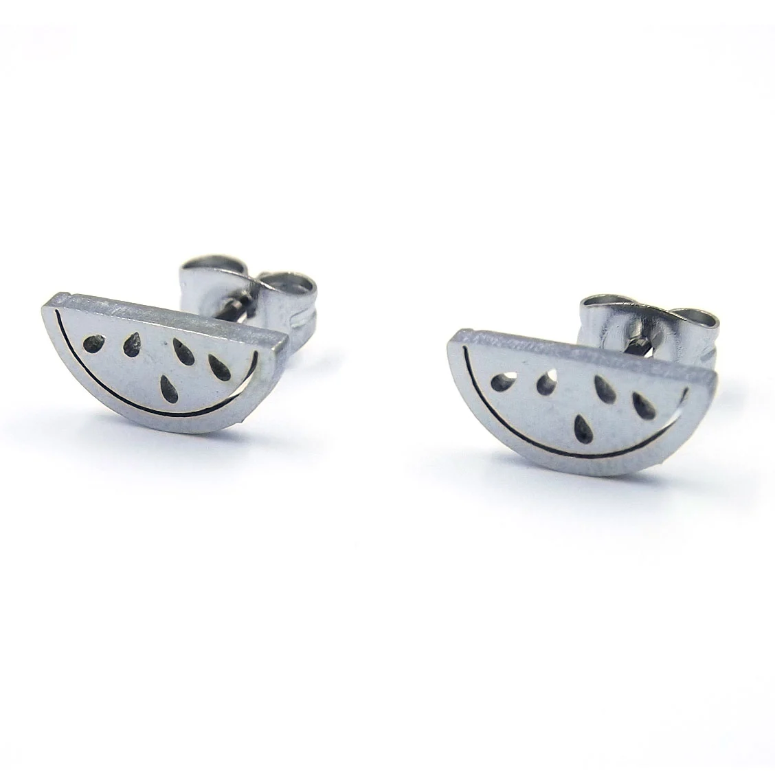 Aretes Tipo Broquel Acero Plateado Sandia