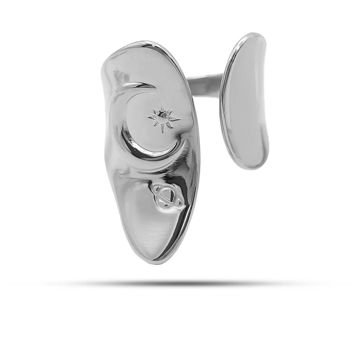 Anillo Acero Irregular Estrella Luna Saturno Ajustable