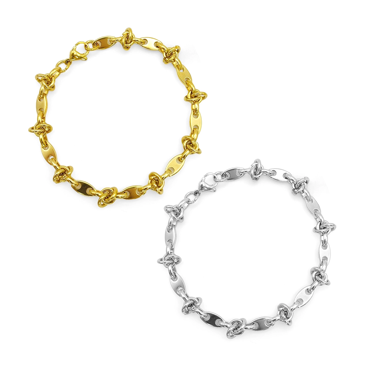 Pulsera Acero Esclava Eslabon Barco Liso Nudos Moderna