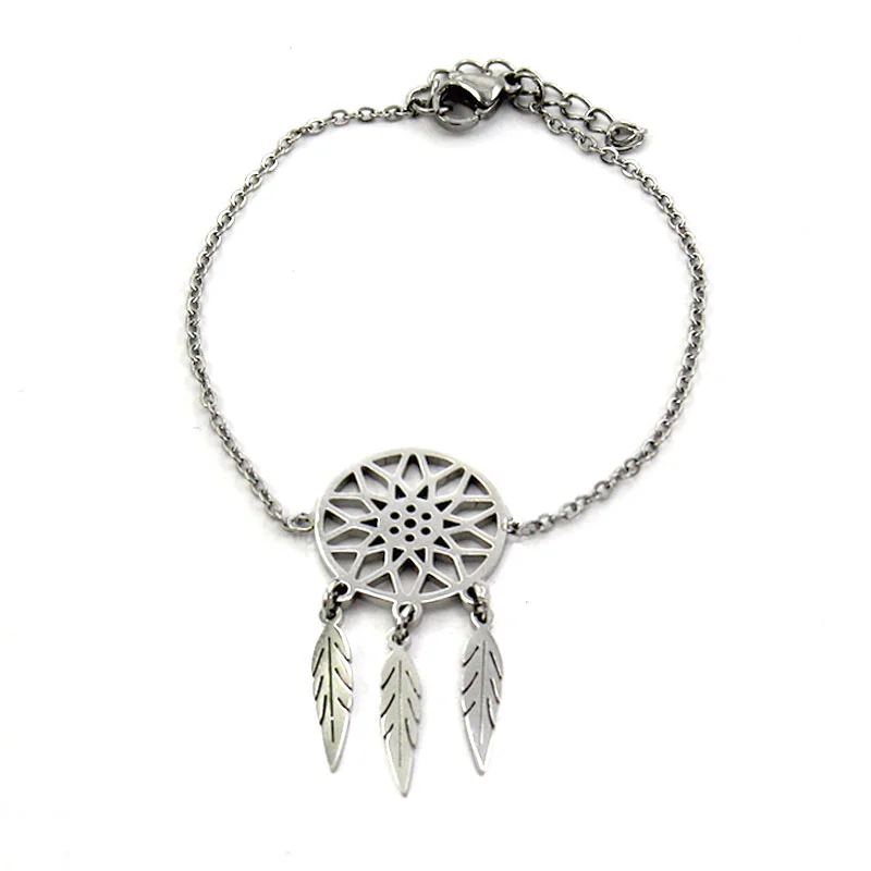 Pulsera Acero Inox Plateado Atrapa Sueños Rueda Vida