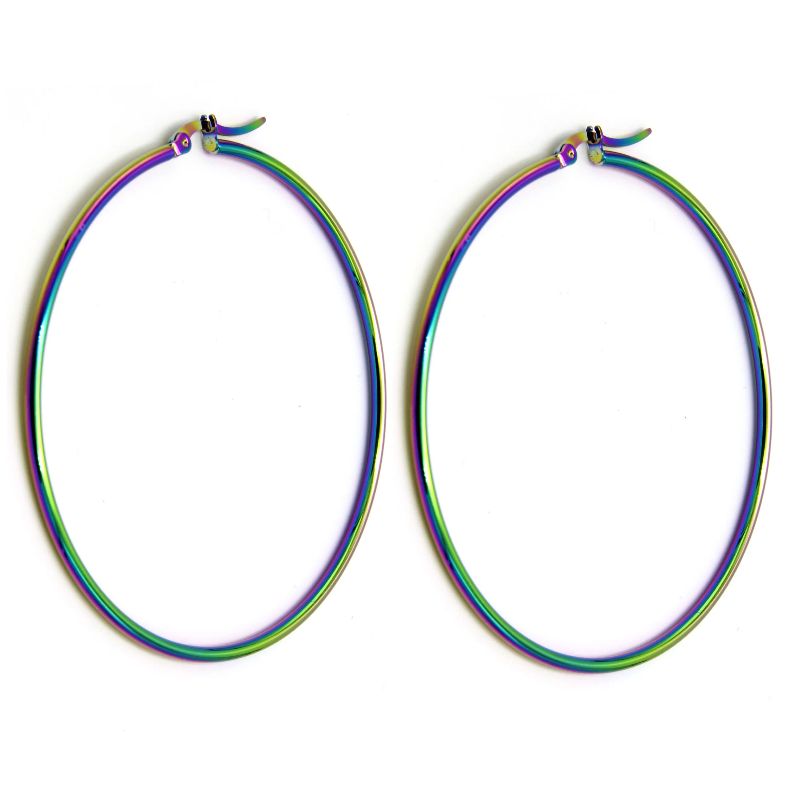 Aretes Acero Ionizado Arracada Lisa 65mm Unicorn Arcoiris