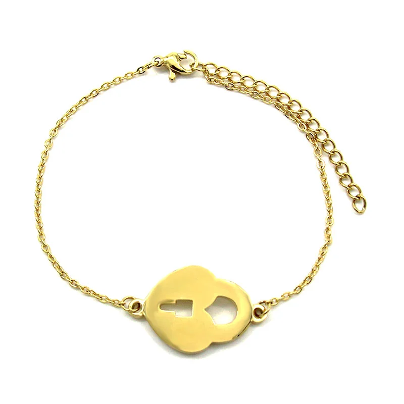 Pulsera Acero Inoxidable Dorado Corazon Candado