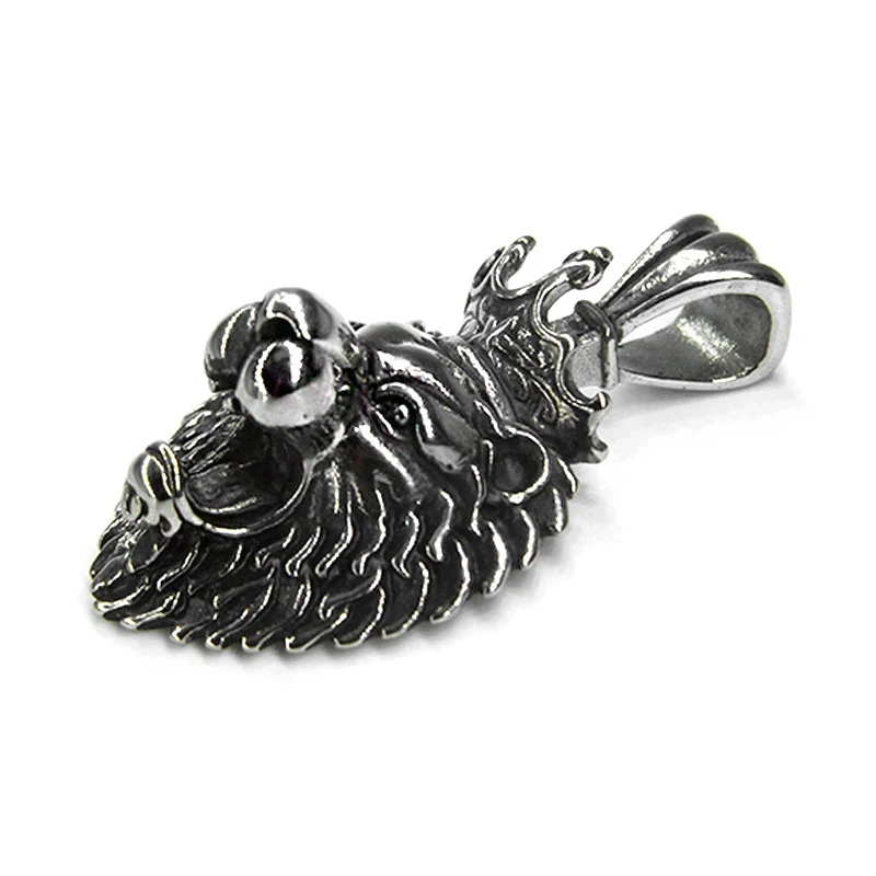 Dije Acero Inox Plateado Rey Leon Felino Rugiendo Corona