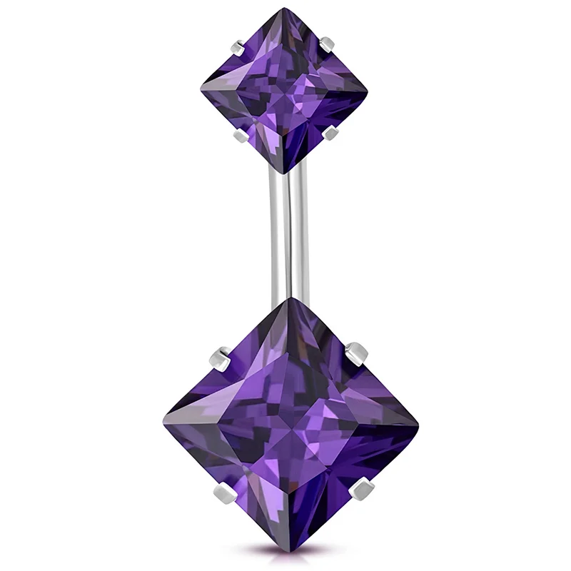 Piercing Para Ombligo Acero Zirconia Doble Violeta Rombo