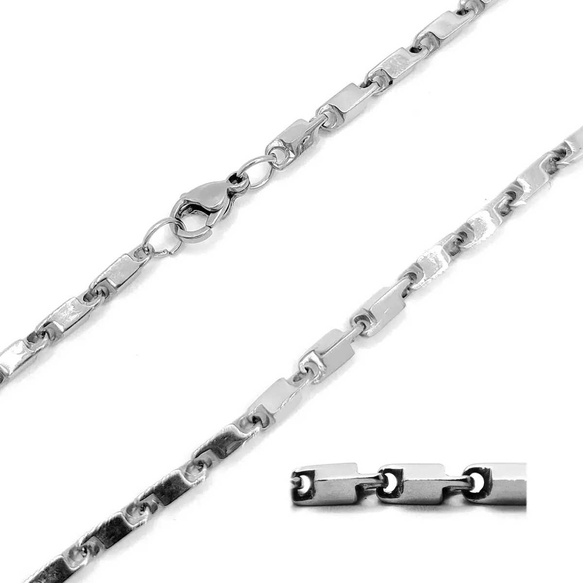 Cadena Acero Inox Plateado Eslabón Barra 3mm x 75cm
