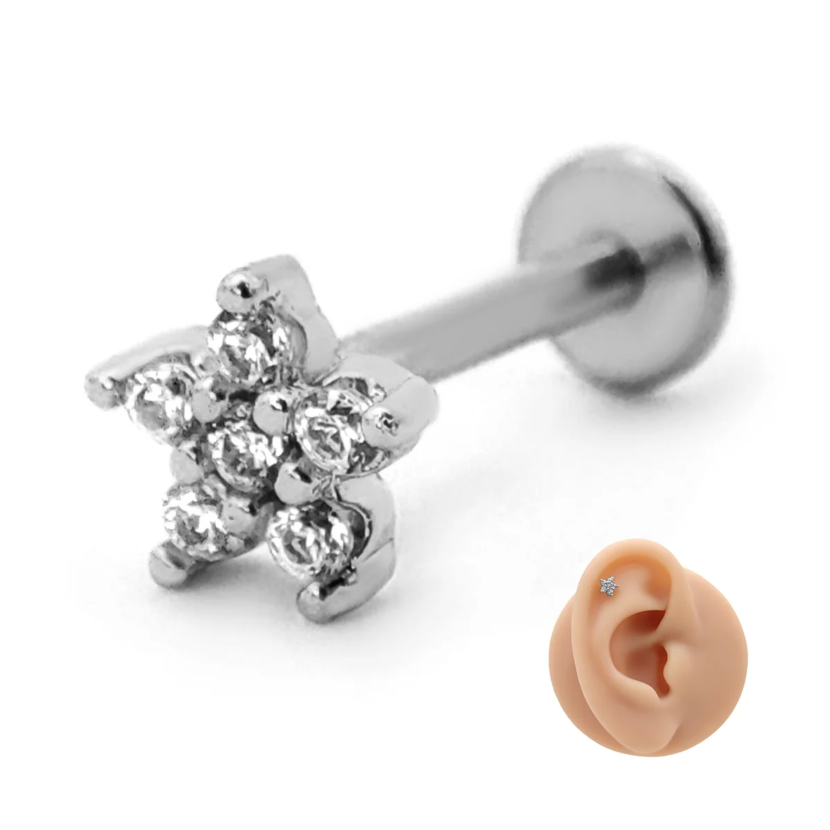 Piercing de Oreja Acero Mini Estrella Seis Zirconias