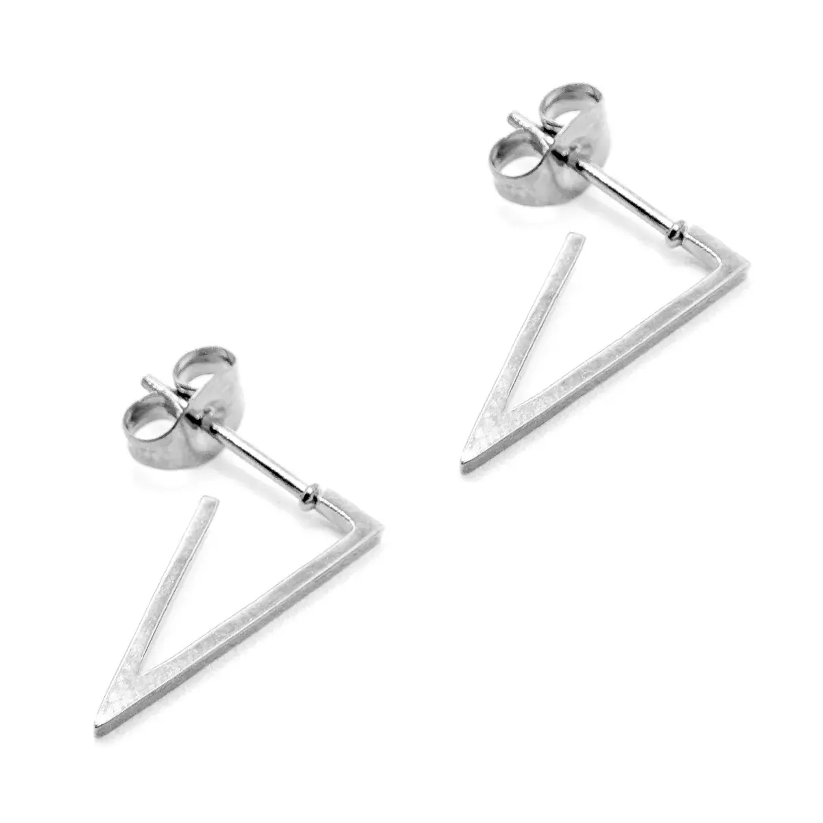 Aretes Mujer Acero Plateado Triángulos Isósceles Inv