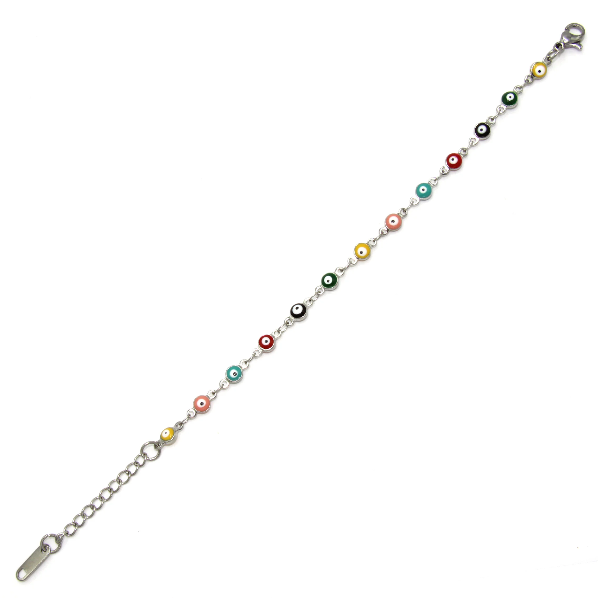 Pulsera Acero Plateado Ojo Turco Nazar 4 mm Multicolor