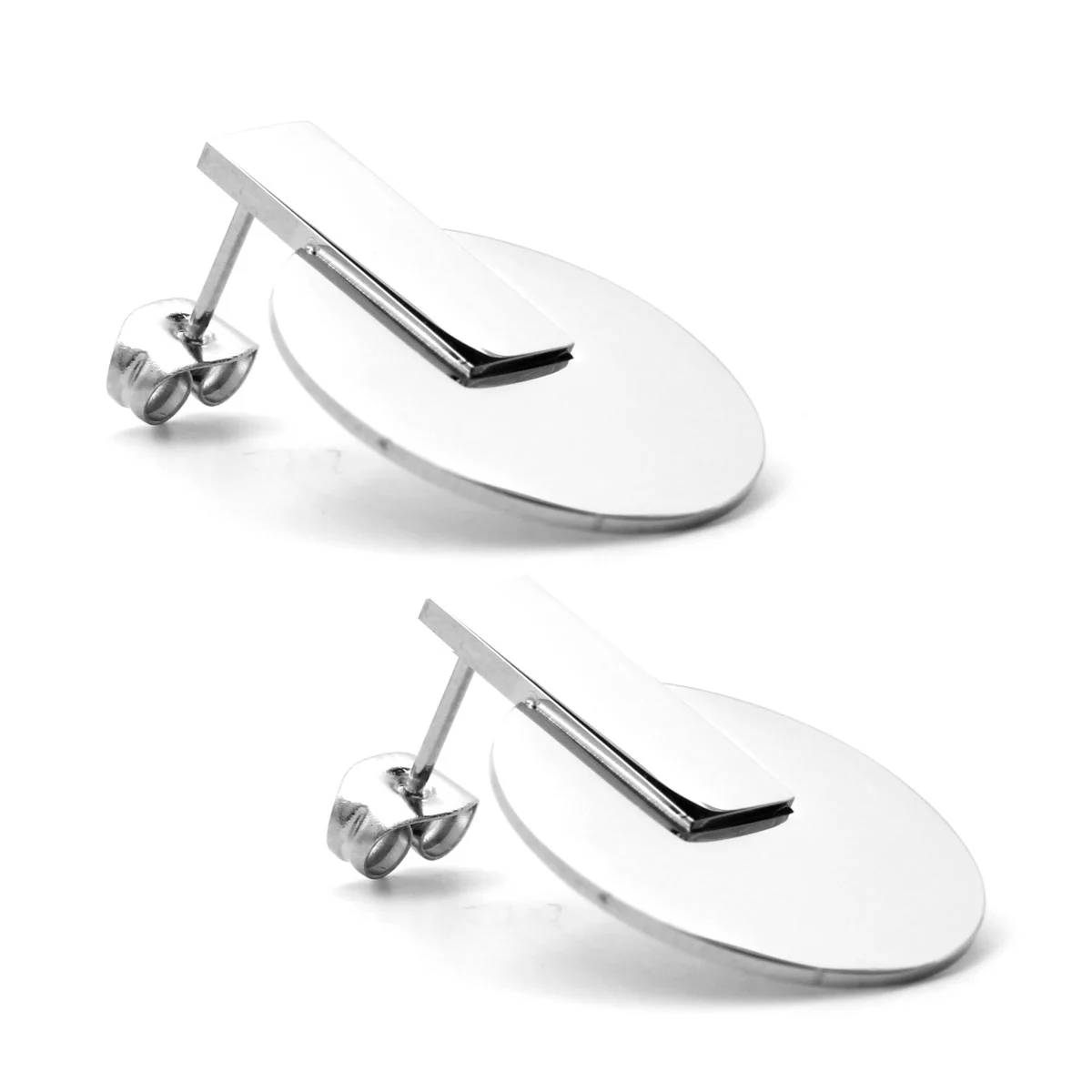 Aretes Acero Inox Plateado Diseño Geometrico Minimalista