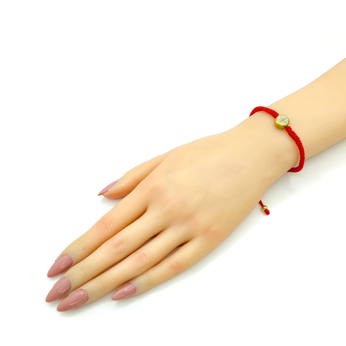 Pulsera Acero Bicolor Hilo Rojo Ajustable Dije San Benito