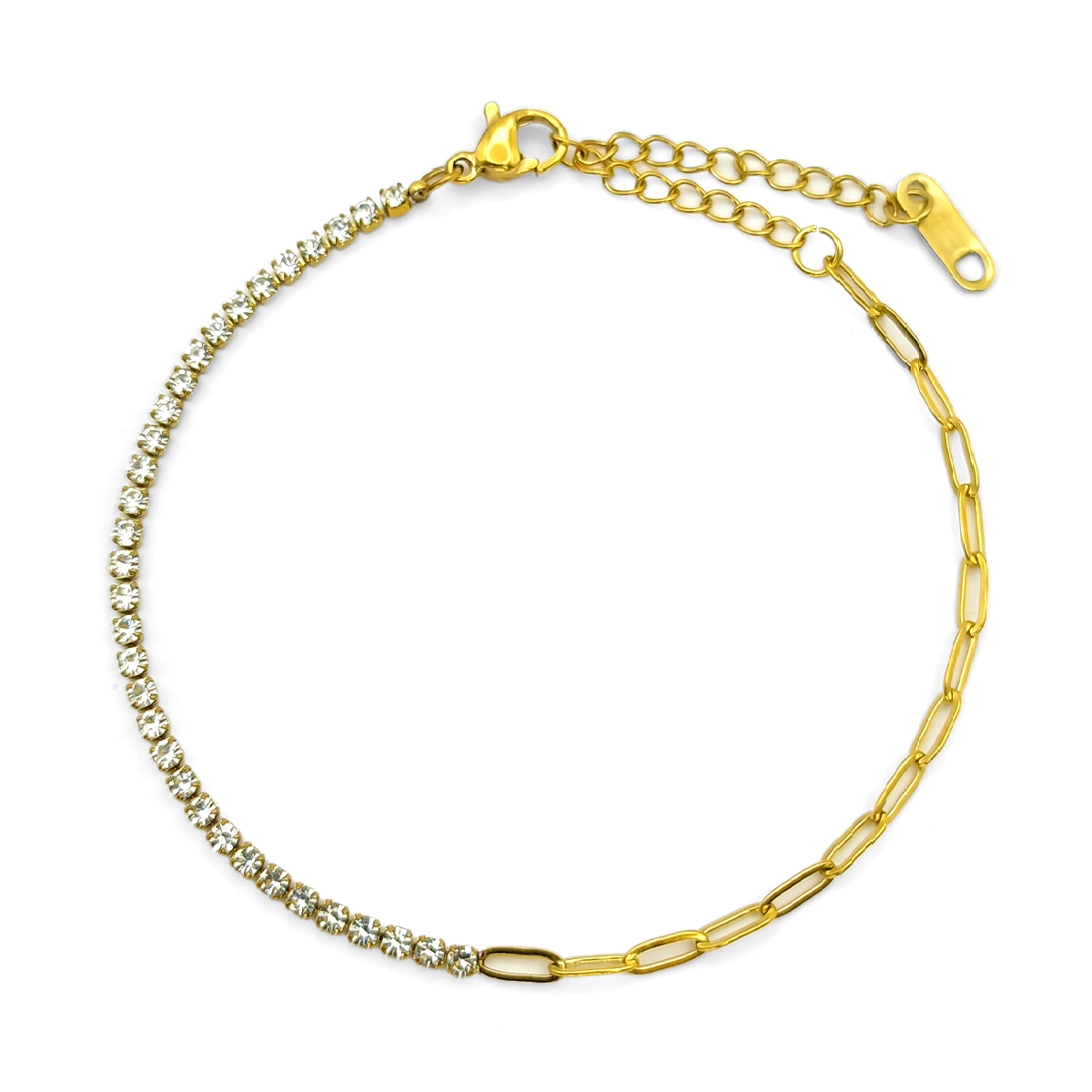 Pulsera Acero Dorado Fila Zirconias Eslabon Oval Delgado