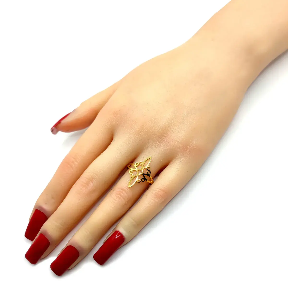 Anillo Acero Dorado Ajustable Nudo de Bruja Protección