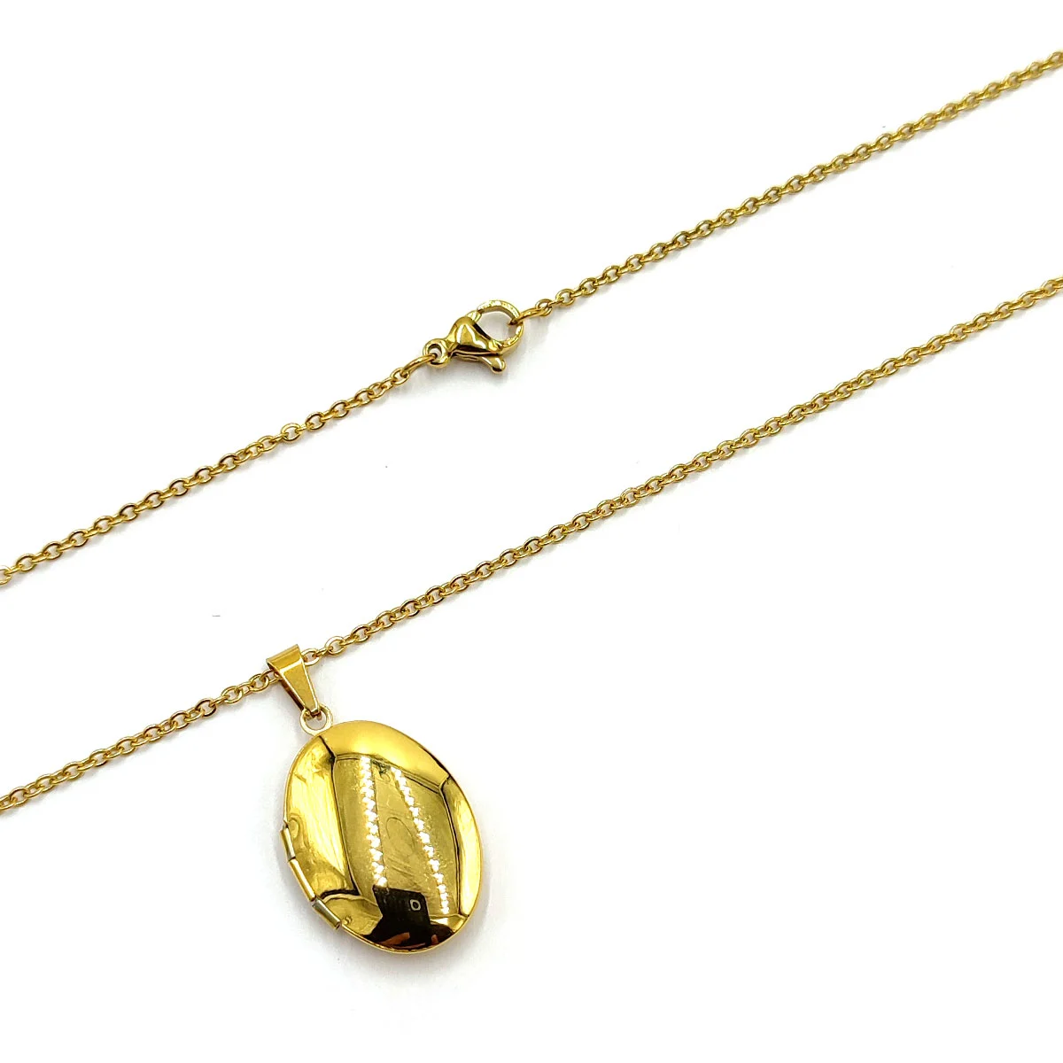 Collar Acero Inox Dorado Relicario Oval Liso 15 mm