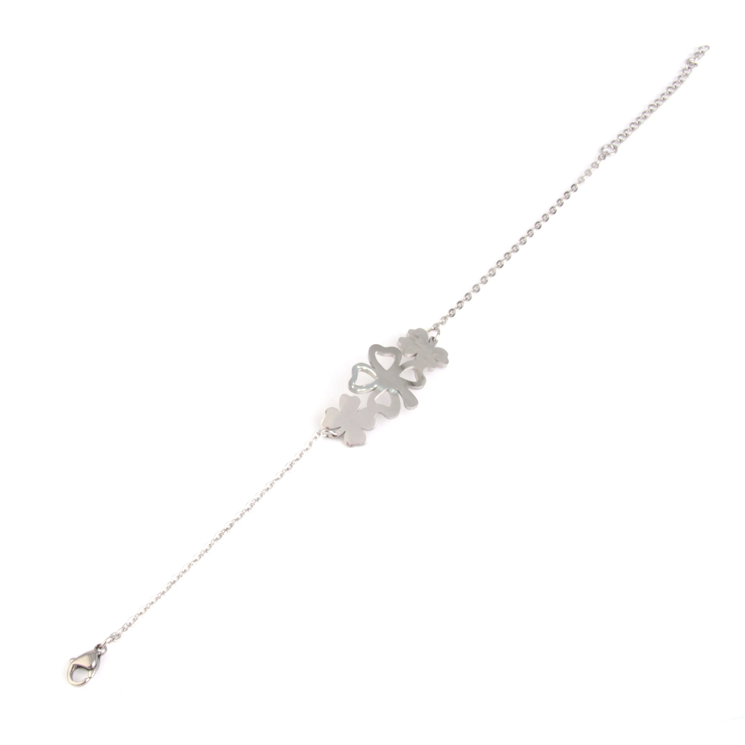 Pulsera Acero Plateado Triple Trébol de 4 Hojas