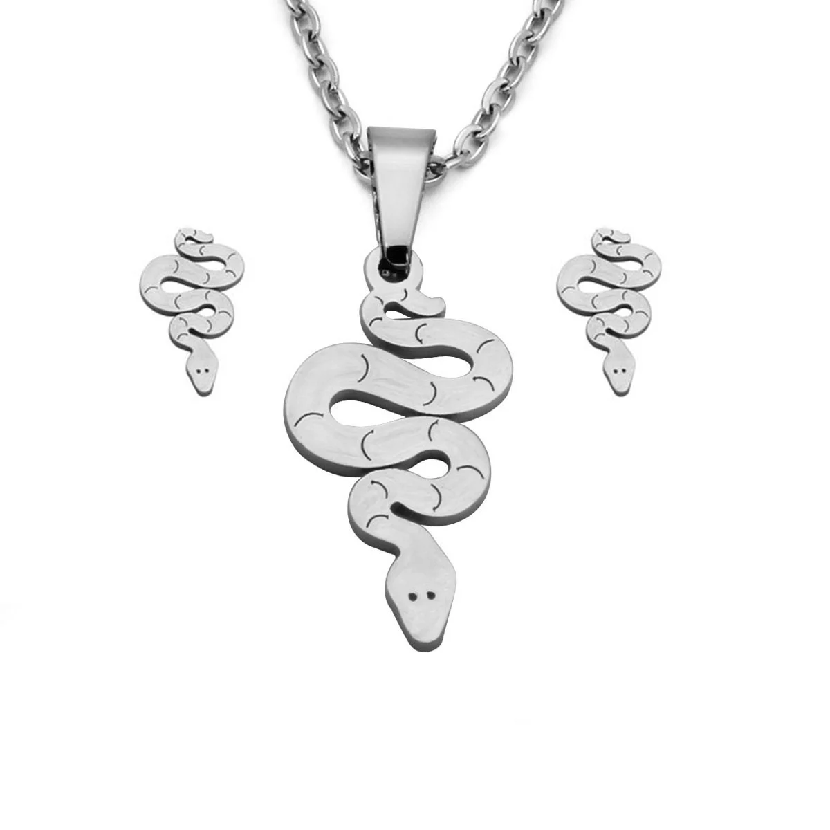 Set Joyeria Acero Plateado Serpiente Vibora Enroscada