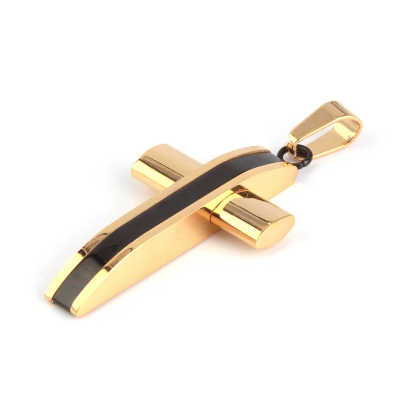 Dije Acero Inox Dorado Negro Cruz Abultada 3D Lexury Gold