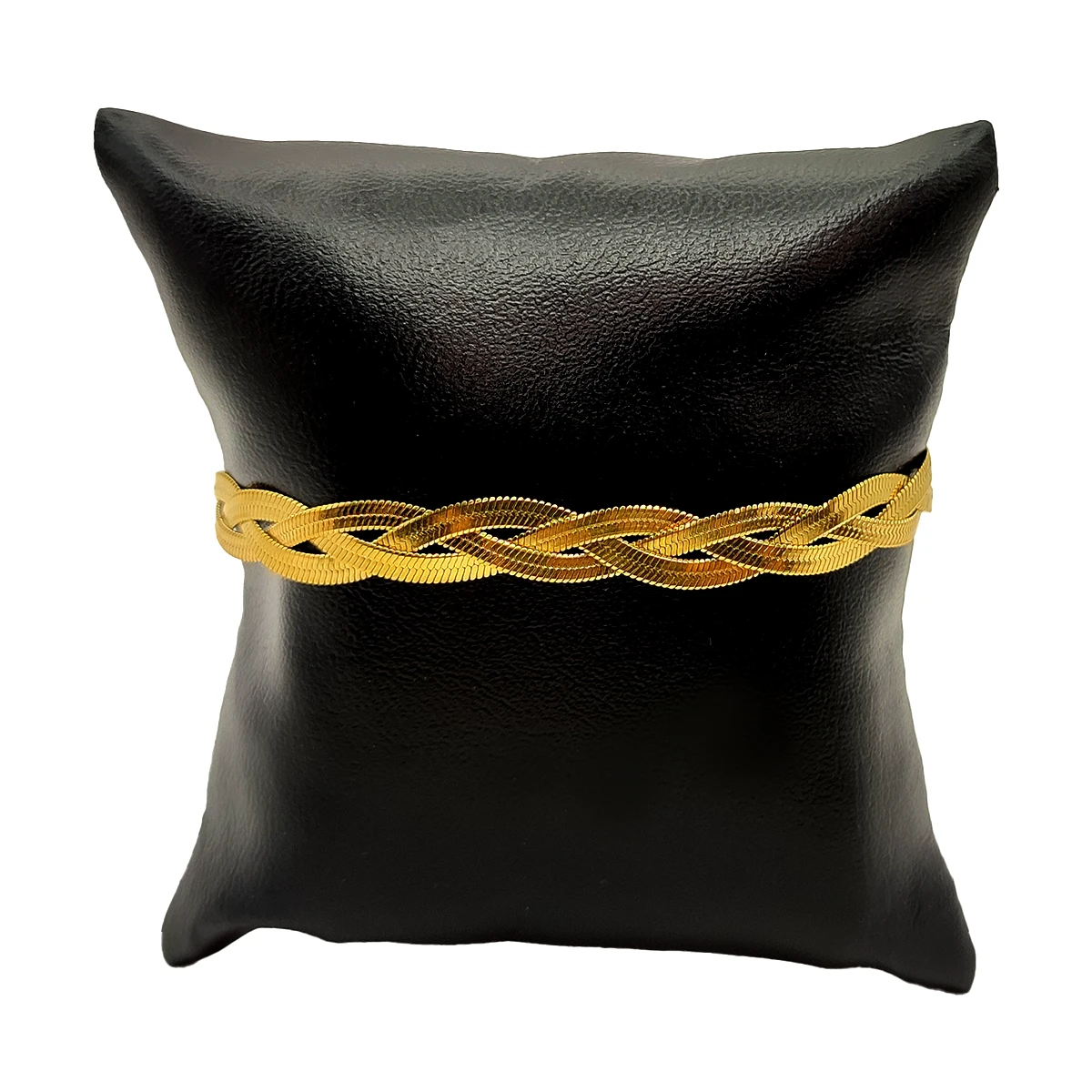 Pulsera Acero Dorado Panza de Vibora Planchada Trenza