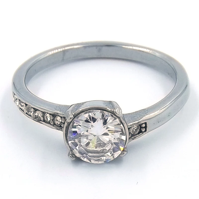 Anillo de Compromiso Acero Plateado Asimetri con Piedra