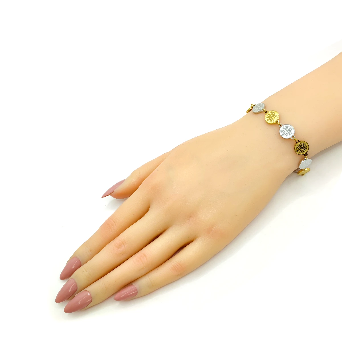 Pulsera Acero Bicolor Medallas Redondas San Benito