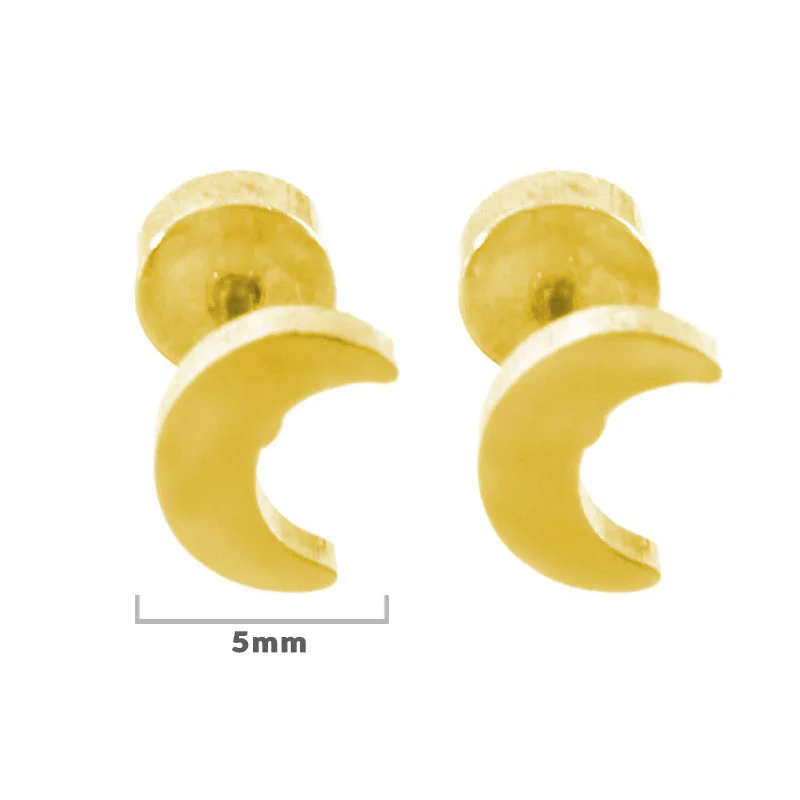 Aretes Tipo Broquel Acero Dorado Media Luna Broche Plano
