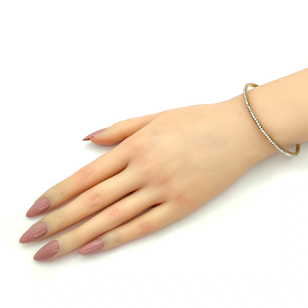 Pulsera Acero Dorado Brazalete Delgado Fila Cristales