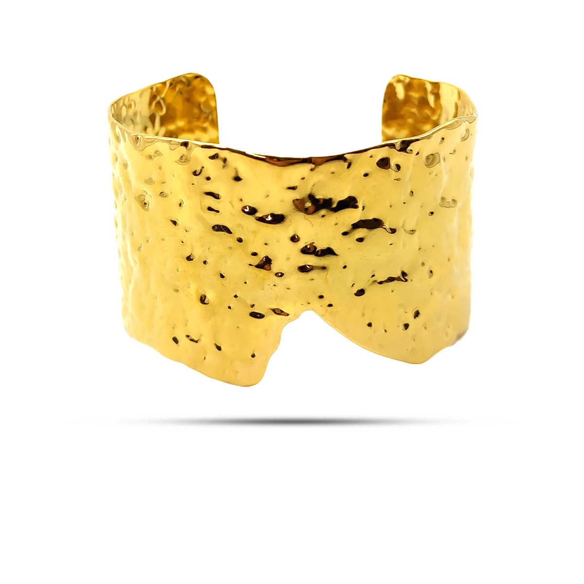 Pulsera Acero Dorado Irregular Ancha Martillada Diseño V