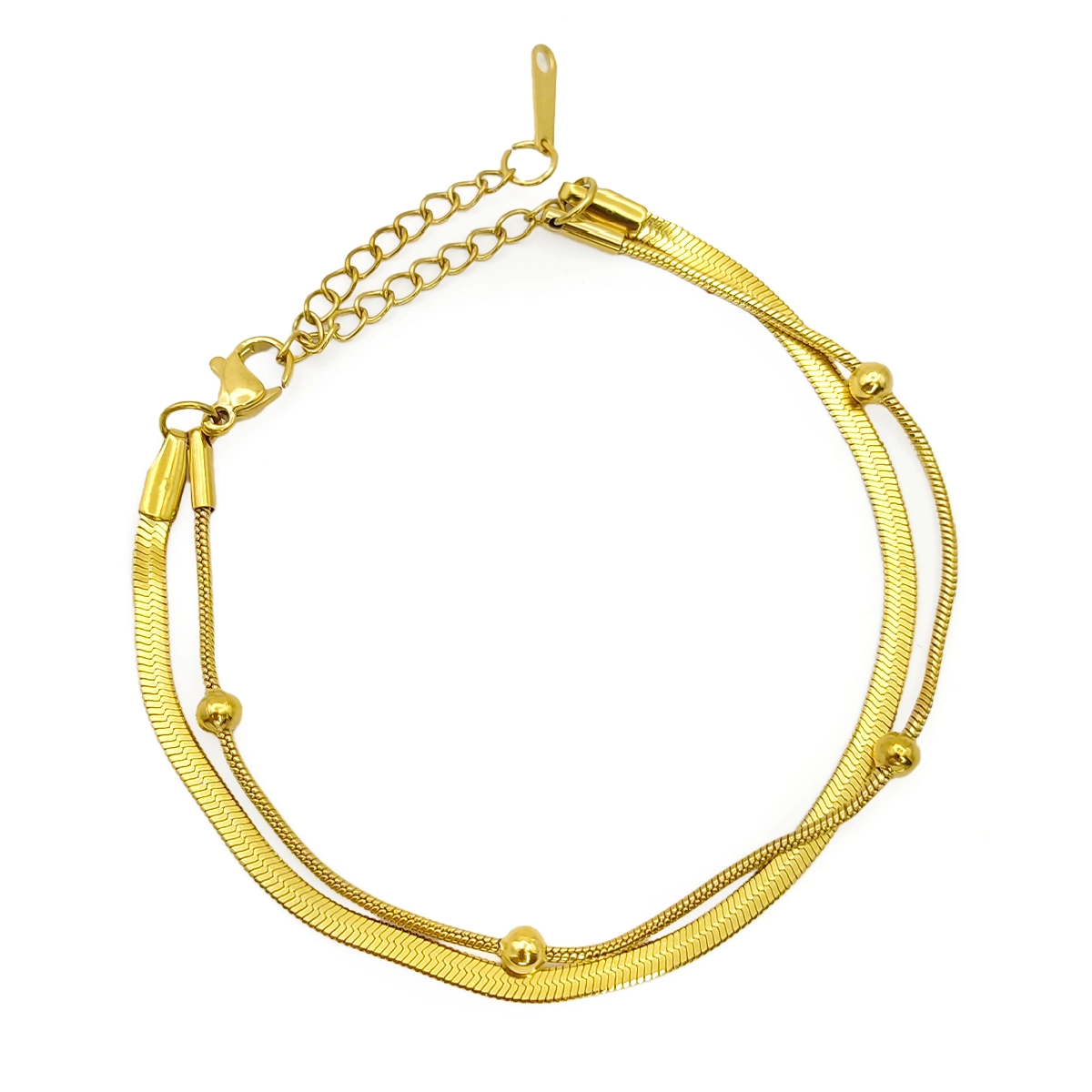 Pulsera Acero Doble Planchada Cola de Rata con Balines
