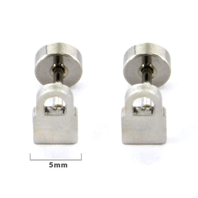 Aretes Tipo Broquel Dormilon Acero Inox Plateado Candado
