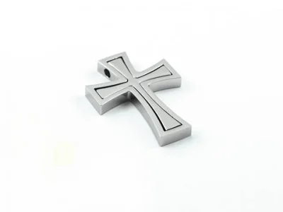 Dije Doble de Acero Inox Diseño Cruz Empalmada Plata