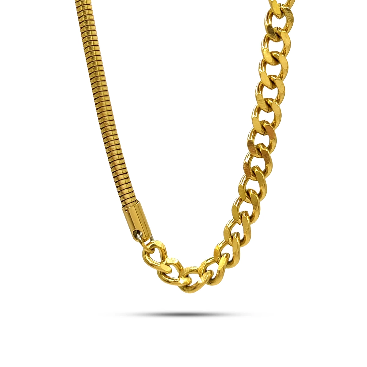Cadena Acero Dorado Dividida Cola de Rata y Cubana
