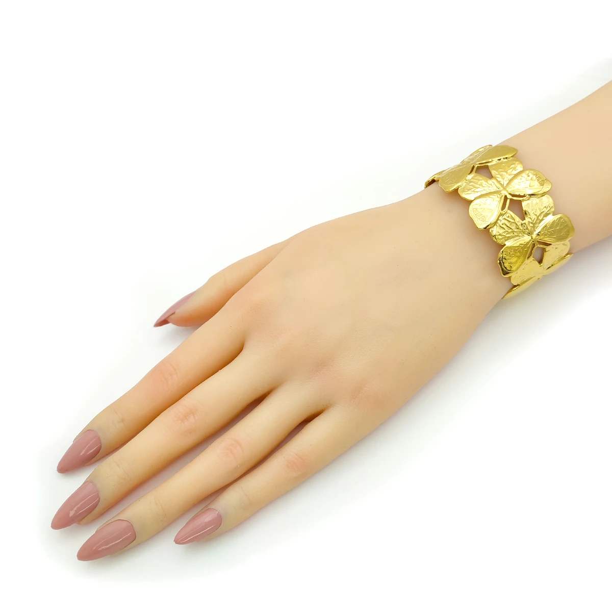 Pulsera Acero Dorado Brazalete Ancho Mariposas Ajustable