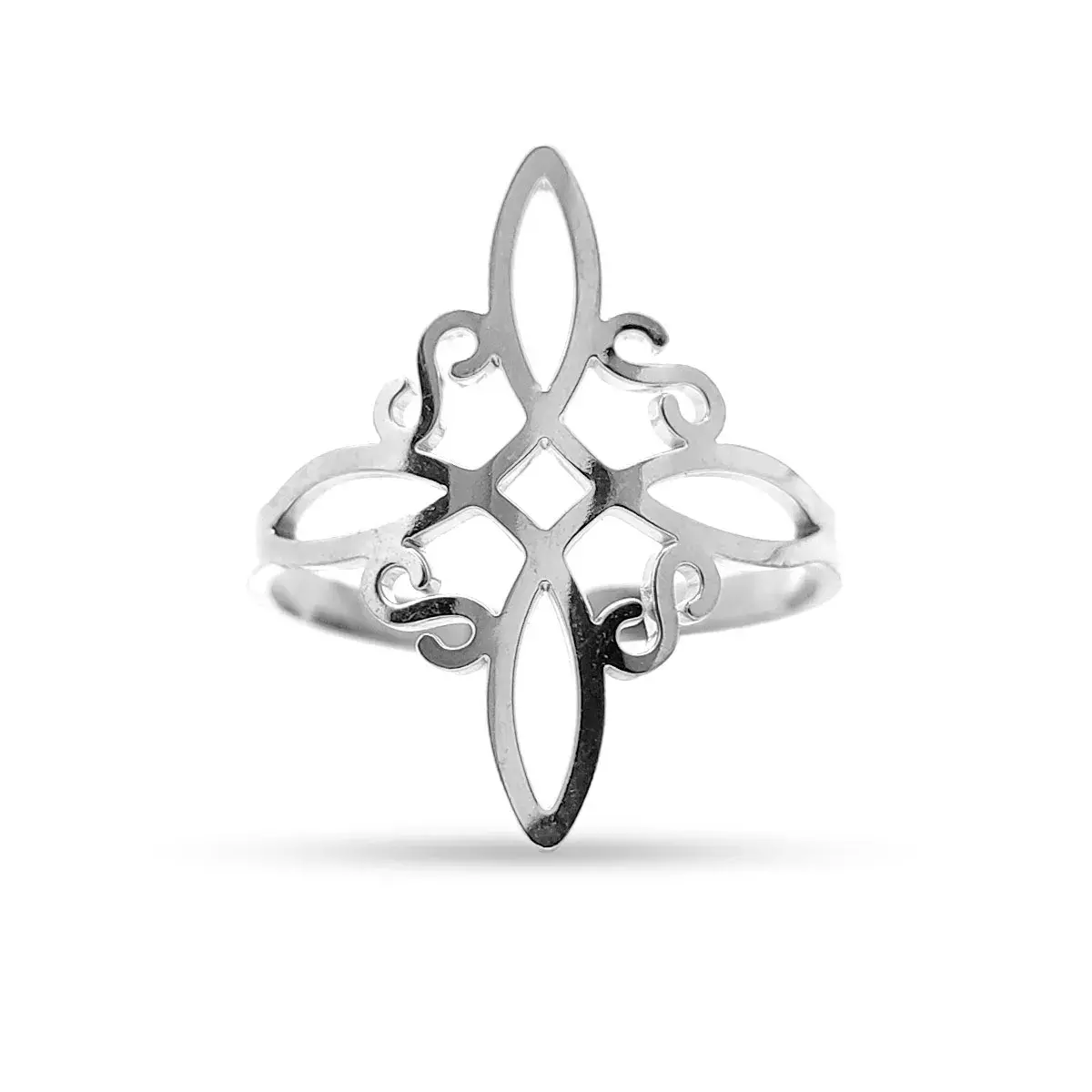 Anillo Acero Plateado Ajustable Nudo de Bruja Protección