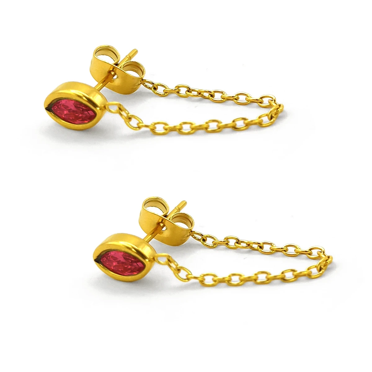 Aretes Acero Inox Broquel Cristal Marquesa Rosa Cadena